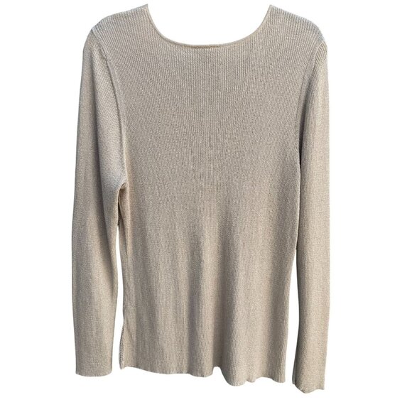 Studio 1940 Womens Beige Gold Metallic Open Knit Deep V-Neck Sweater 22/24W - Picture 2 of 10